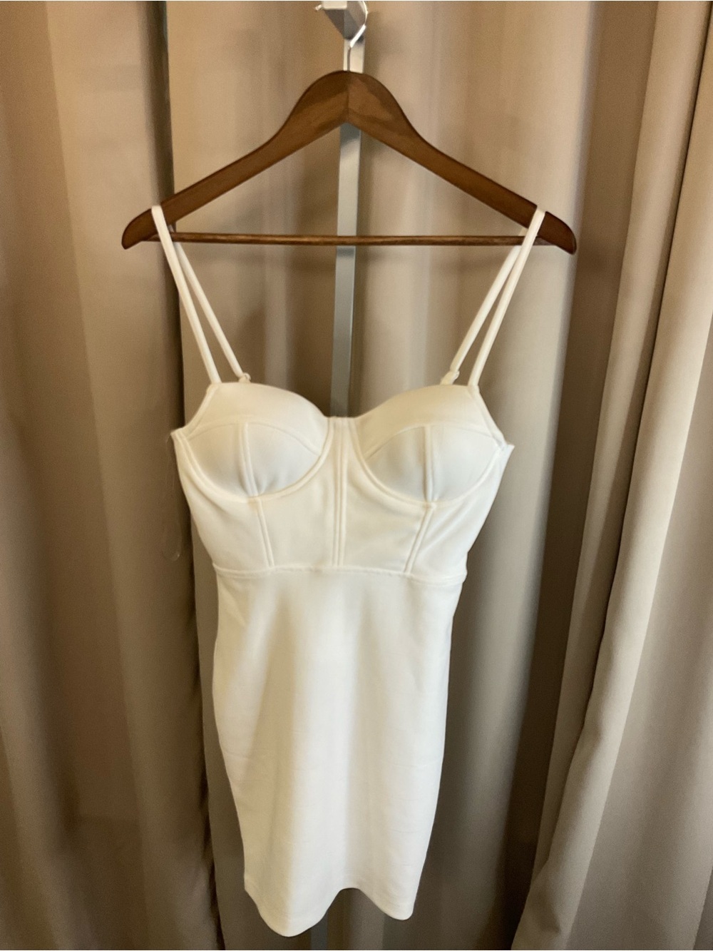 Haute Monde White Bustier Mini Dress with Spaghetti Straps